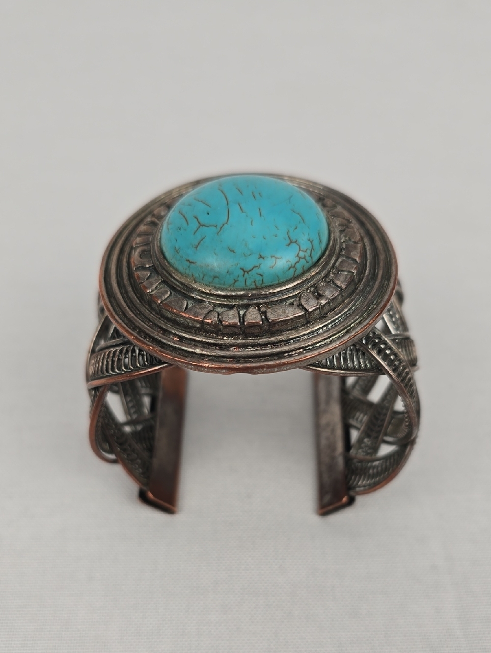 Turquoise Stone Silver-Tone Cuff Bracelet - Women Jewelry
